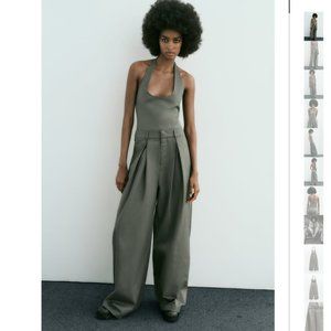 Zara Olive Green Halter Jumpsuit